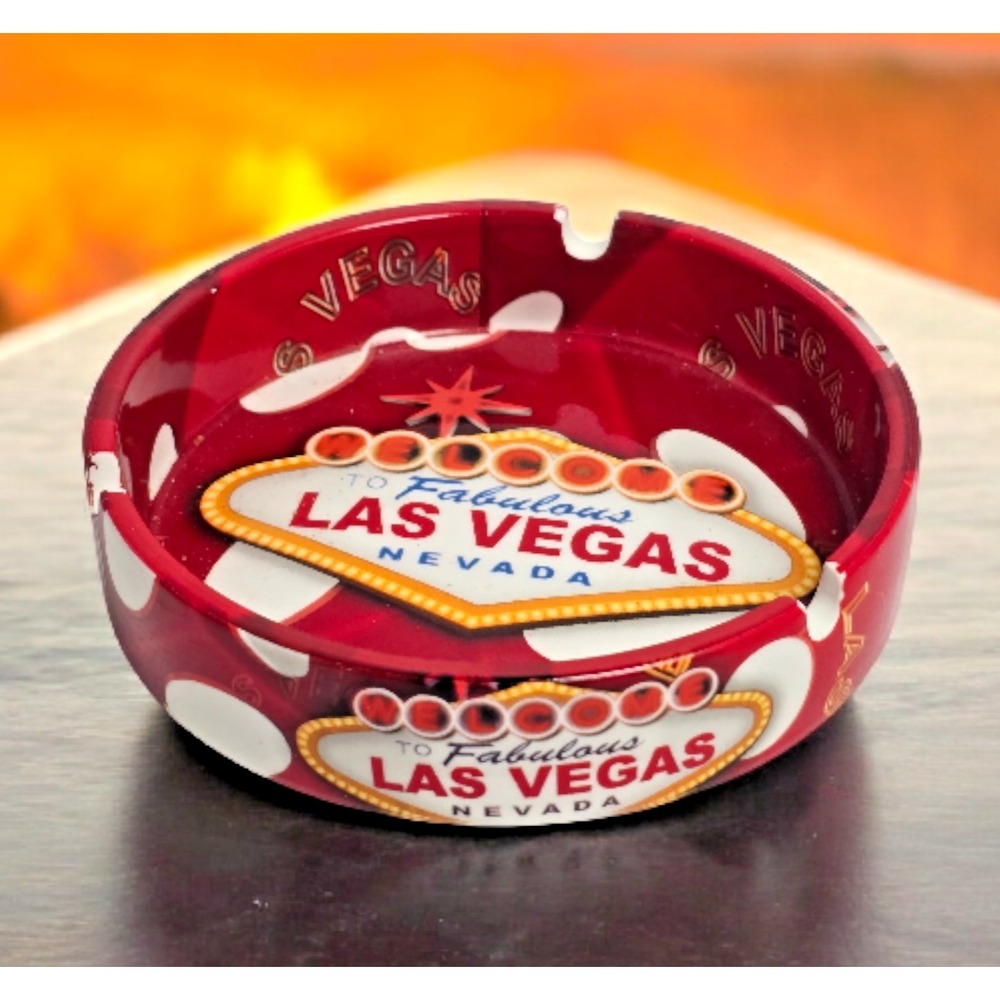 Vintage Welcome To Fabulous Las Vegas Nevada Red Ashtray 5"